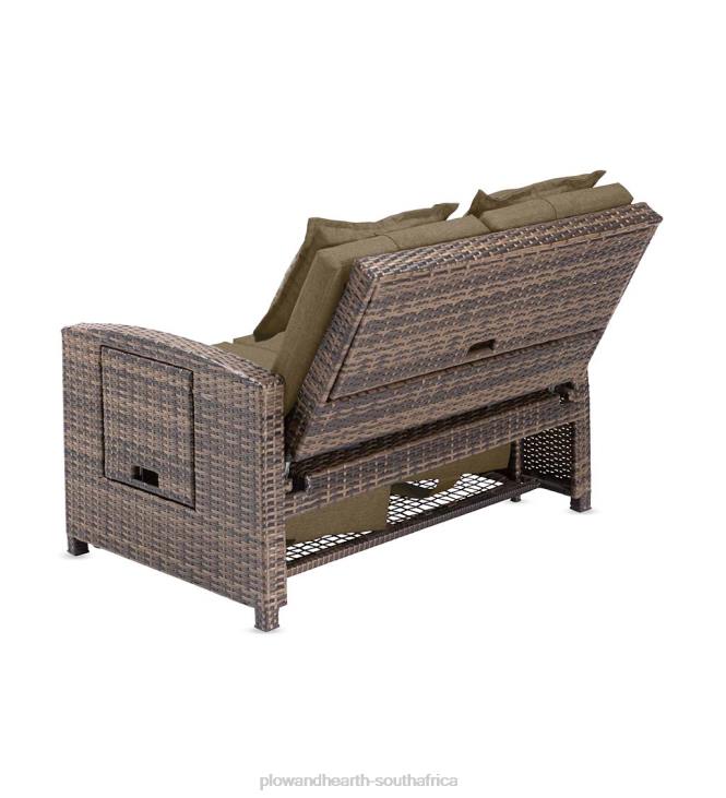 Houseware Plow & Hearth Multi-Functional Outdoor Wicker Love Seat Chaise Lounger with Taupe Cushions NFLB1083