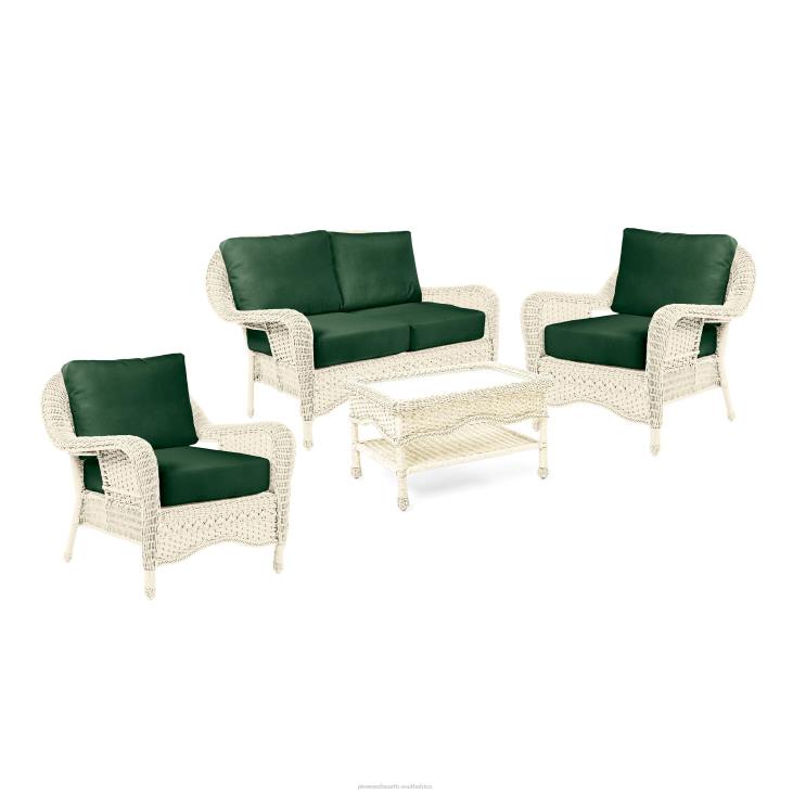 Houseware Plow & Hearth Prospect Hill Outdoor Wicker Deep Seating Love Seat Set with Cushions - Cloud White with Forest Green Cushions NFLB1097