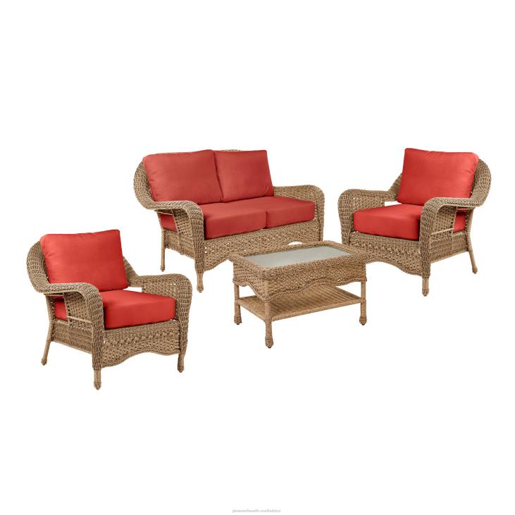 Houseware Plow & Hearth Prospect Hill Outdoor Wicker Deep Seating Love Seat Set with Cushions - Cloud White with Forest Green Cushions NFLB1097