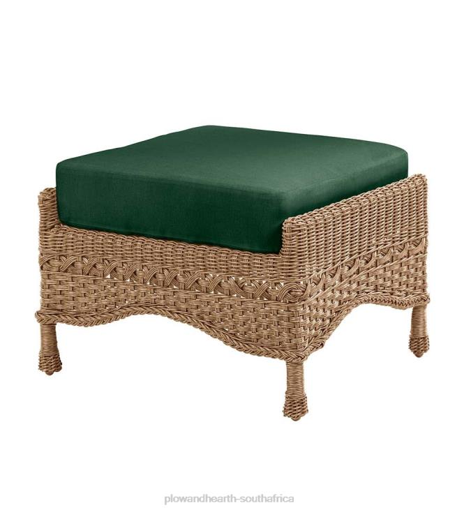 Houseware Plow & Hearth Prospect Hill Outdoor Wicker Deep Seating Ottoman with Cushion - Driftwood with Forest Green Cushion NFLB1112