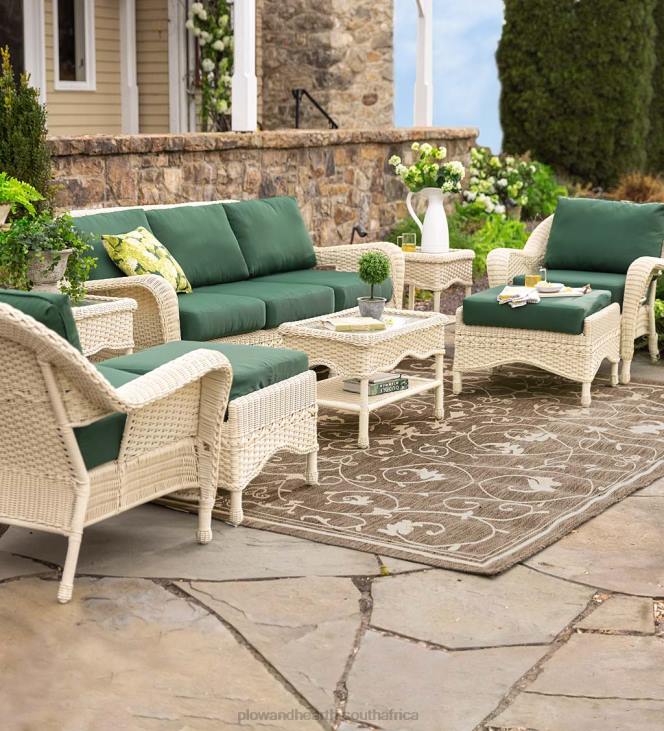Houseware Plow & Hearth Prospect Hill Outdoor Wicker Deep Seating Ottoman with Cushion - Driftwood with Forest Green Cushion NFLB1112