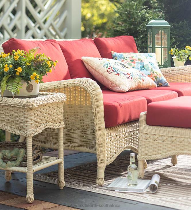 Houseware Plow & Hearth Prospect Hill Outdoor Wicker Deep Seating Sofa Set with Cushions - Cloud White with Forest Green Cushions NFLB1078
