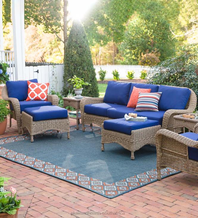 Houseware Plow & Hearth Prospect Hill Outdoor Wicker Deep Seating Sofa Set with Cushions - Cloud White with Forest Green Cushions NFLB1078