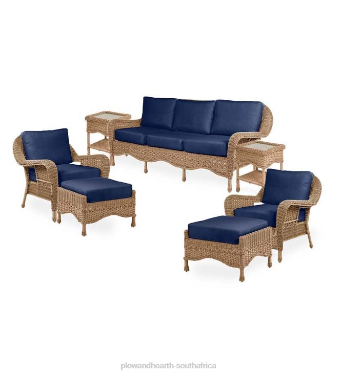 Houseware Plow & Hearth Prospect Hill Outdoor Wicker Deep Seating Sofa Set with Cushions - Cloud White with Forest Green Cushions NFLB1078