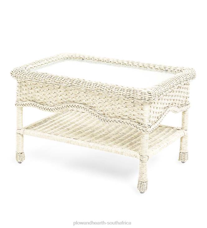 Houseware Plow & Hearth Prospect Hill Wicker Coffee Table with Glass Tabletop - Cloud White NFLB1135