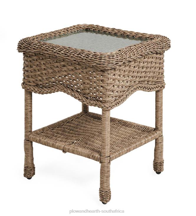 Houseware Plow & Hearth Prospect Hill Wicker End Table with Glass Tabletop - Driftwood NFLB1155