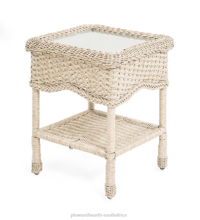 Houseware Plow & Hearth Prospect Hill Wicker End Table with Glass Tabletop - Driftwood NFLB1155