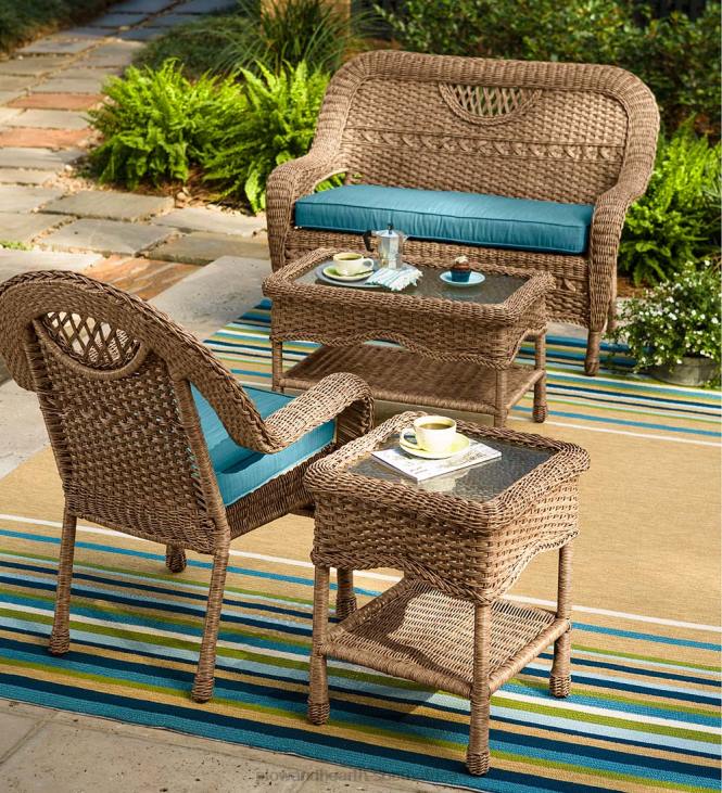 Houseware Plow & Hearth Prospect Hill Wicker End Table with Glass Tabletop - Driftwood NFLB1155