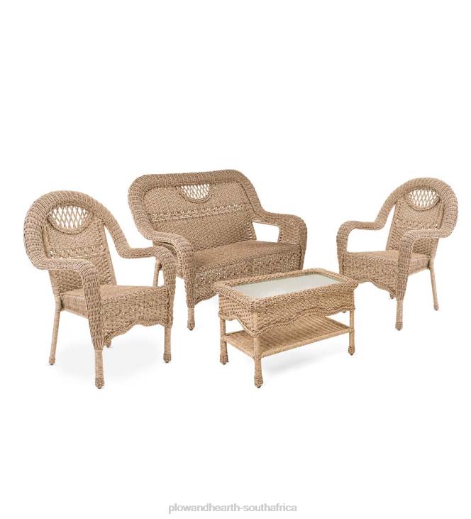 Houseware Plow & Hearth Prospect Hill Wicker Set of Settee, Two Chairs and Coffee Table - Driftwood NFLB1120