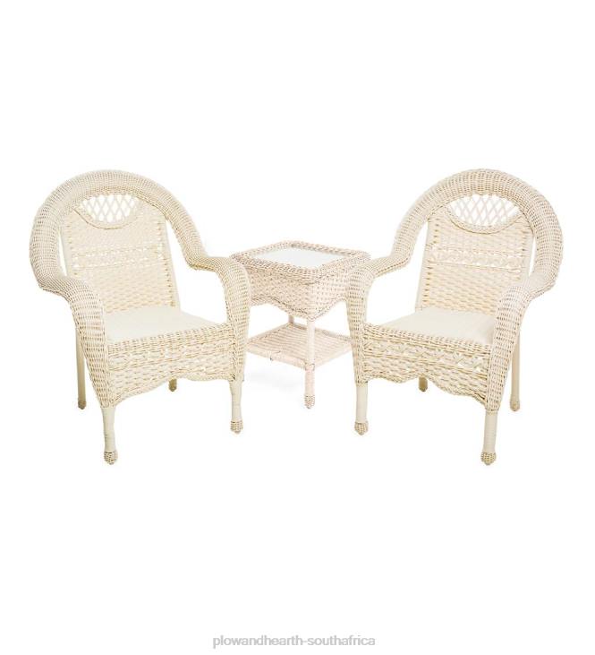 Houseware Plow & Hearth Prospect Hill Wicker Set of Two Chairs and End Table - Cloud White NFLB1168