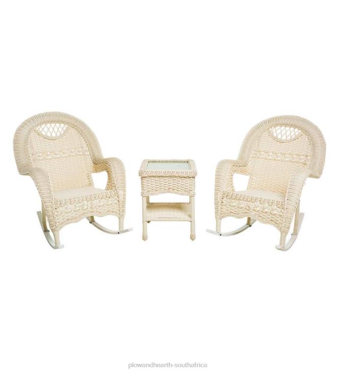 Houseware Plow & Hearth Prospect Hill Wicker Set of Two Rocking Chairs and End Table - Cloud White NFLB1117