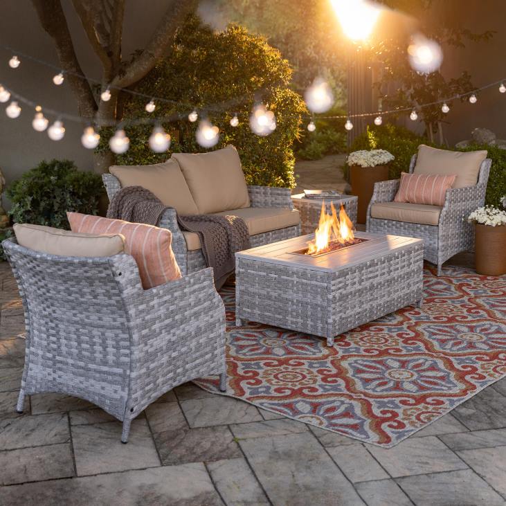 Houseware Plow & Hearth St. Helena Wicker Patio and Fire Pit Seating Set, 5-Piece NFLB1076