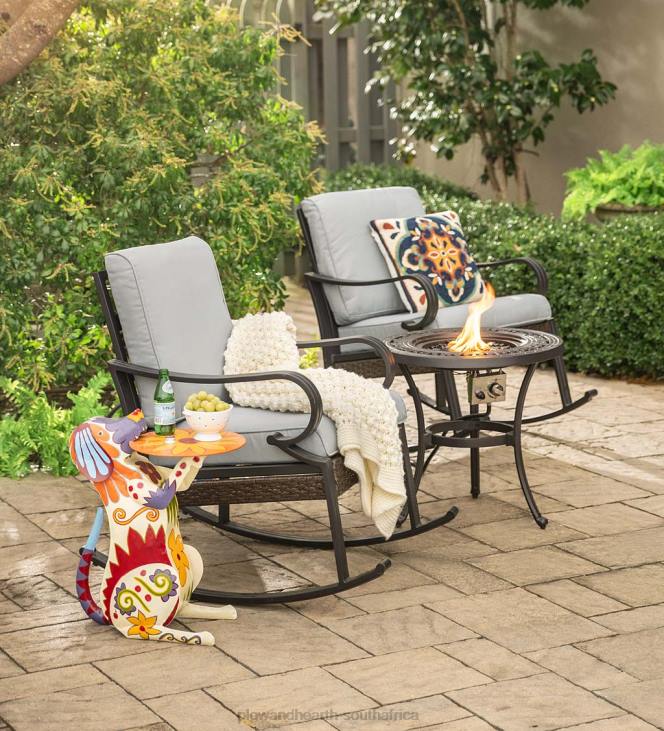 Houseware Plow & Hearth Syracuse Wicker Rocking Chairs and Fire Pit Side Table, 3-Piece Set NFLB1100