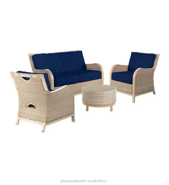 Houseware Plow & Hearth Urbanna Driftwood Premium Wicker Four Piece Set with Cushions - Midnight Navy NFLB1158