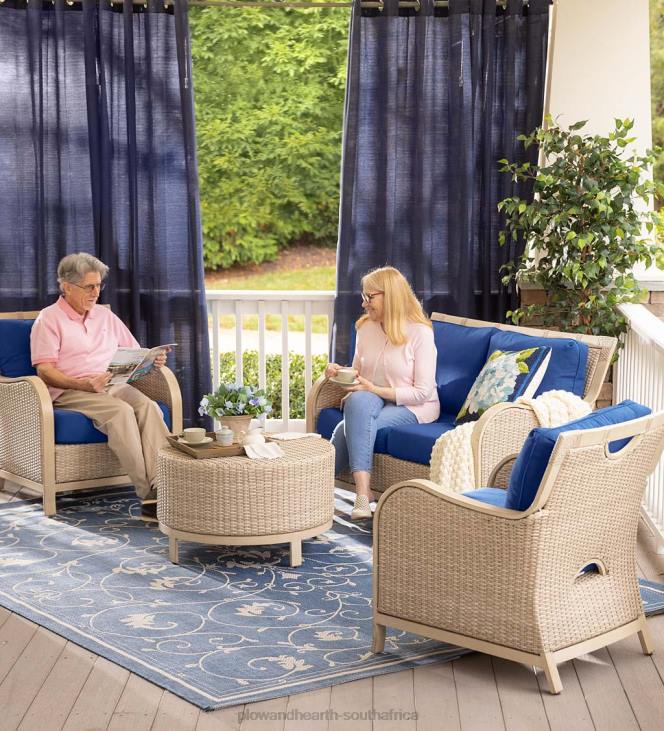 Houseware Plow & Hearth Urbanna Driftwood Premium Wicker Four Piece Set with Cushions - Midnight Navy NFLB1158