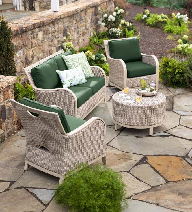 Houseware Plow & Hearth Urbanna Driftwood Premium Wicker Four Piece Set with Cushions - Midnight Navy NFLB1158