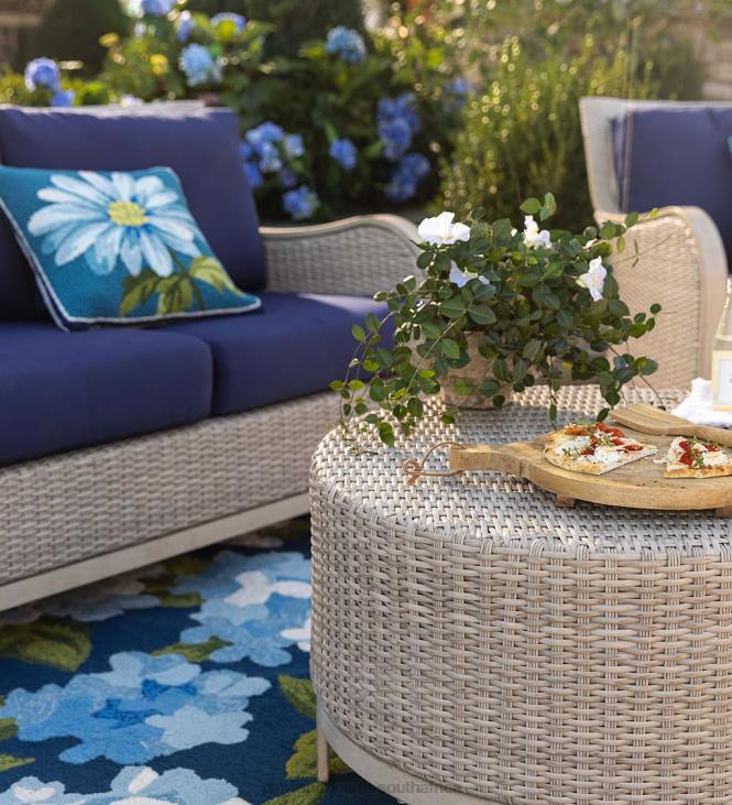 Houseware Plow & Hearth Urbanna Driftwood Premium Wicker Four Piece Set with Cushions - Midnight Navy NFLB1158