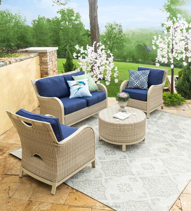 Houseware Plow & Hearth Urbanna Driftwood Premium Wicker Four Piece Set with Cushions - Midnight Navy NFLB1158