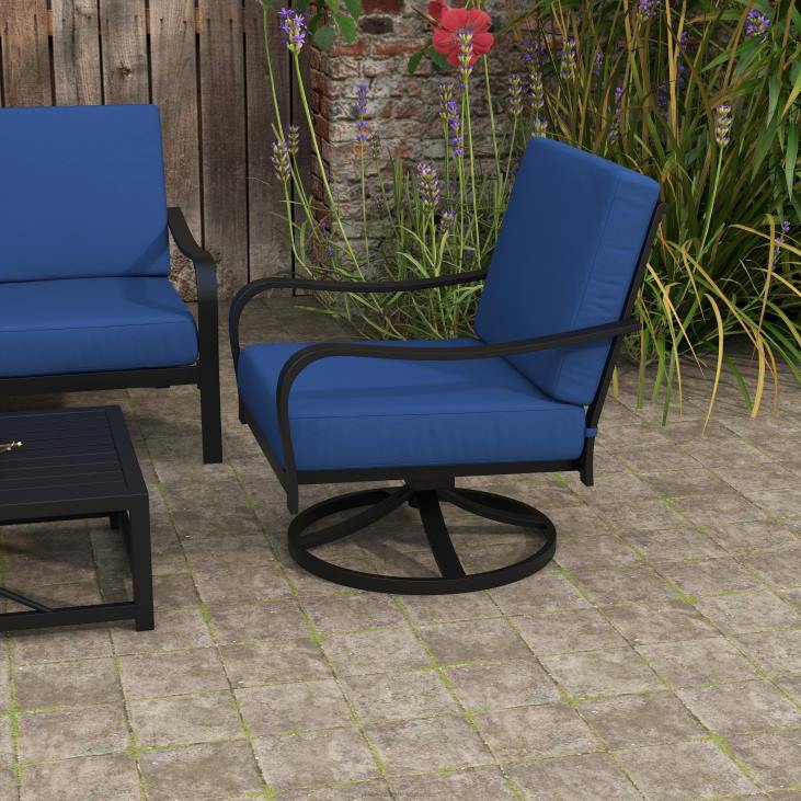 Houseware Plow & Hearth Waverly 4-Piece Sofa Set with Cushions - Black with Blue Cushions NFLB1170