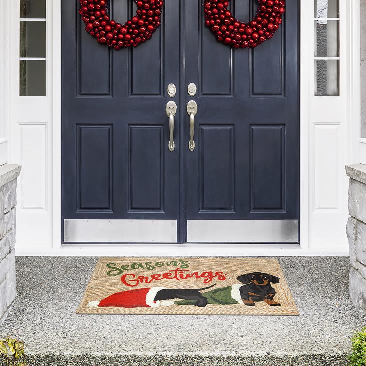 Houseware Plow & Hearth Indoor/Outdoor Hand-Hooked Christmas Dachshunds Accent Rug NFLB1338