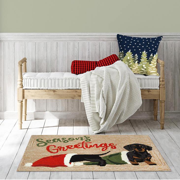 Houseware Plow & Hearth Indoor/Outdoor Hand-Hooked Christmas Dachshunds Accent Rug NFLB1338