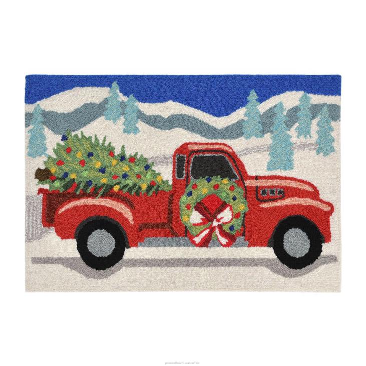 Houseware Plow & Hearth Indoor/Outdoor Hand-Hooked Christmas Truck Accent Rug NFLB1335