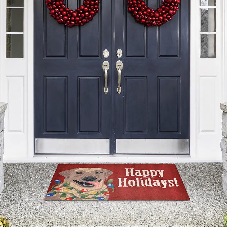 Houseware Plow & Hearth Indoor/Outdoor Hand-Hooked Happy Holidays Lab Accent Rug NFLB1315