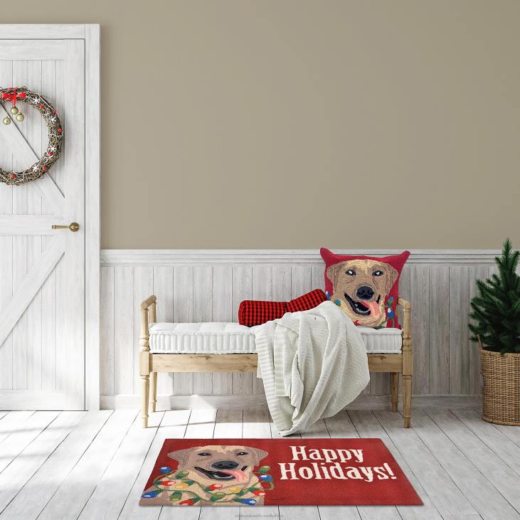 Houseware Plow & Hearth Indoor/Outdoor Hand-Hooked Happy Holidays Lab Accent Rug NFLB1315