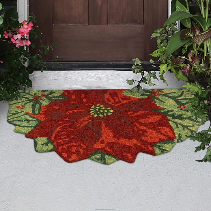 Houseware Plow & Hearth Indoor/Outdoor Hand-Hooked Poinsettia Accent Rug NFLB1310