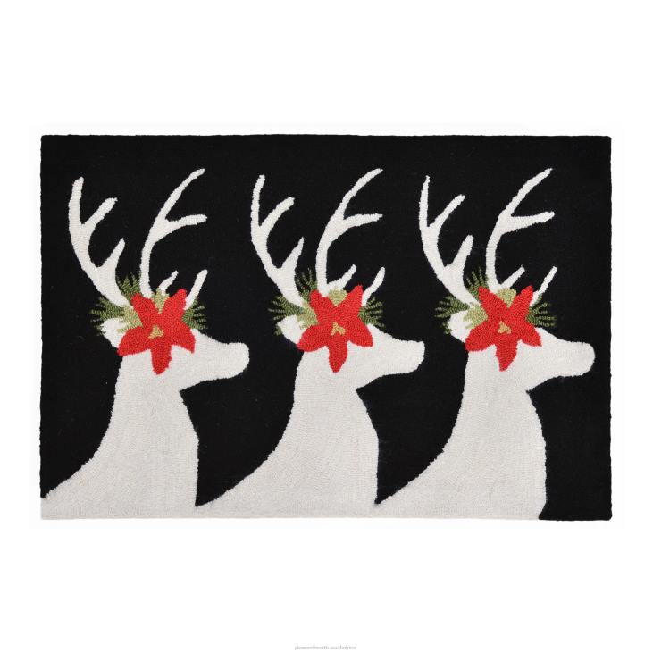 Houseware Plow & Hearth Indoor/Outdoor Hand-Hooked Poinsettia Reindeer Accent Rug NFLB1330