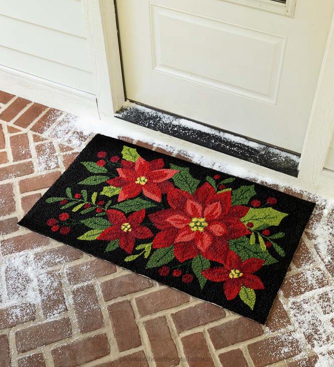 Houseware Plow & Hearth Indoor/Outdoor Poinsettia Hooked Polypropylene Accent Rug NFLB1301