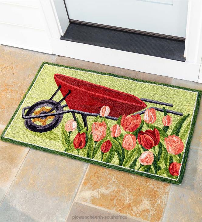 Houseware Plow & Hearth Indoor/Outdoor Tulip and Wheelbarrow Hooked Polypropylene Accent Rug NFLB1392