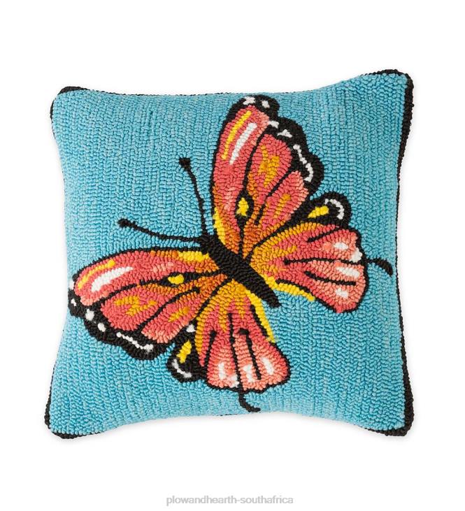 Houseware Plow & Hearth Indoor/Outdoor Blue Butterfly Hand Hooked Polypropylene Throw Pillow NFLB1267