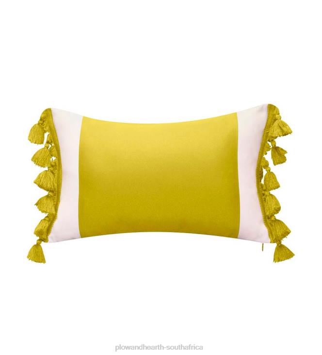 Houseware Plow & Hearth Indoor/Outdoor Colorblock Tassel Lumbar Pillow - Citron NFLB1248