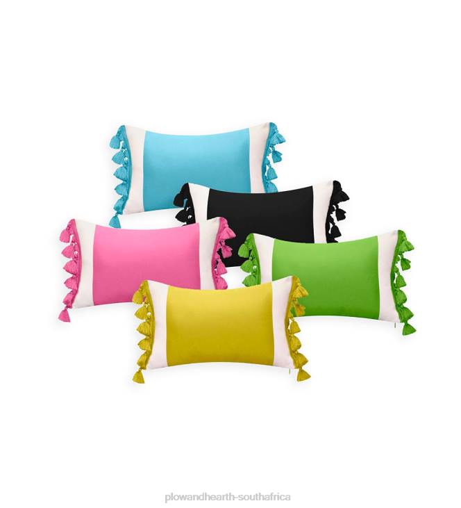 Houseware Plow & Hearth Indoor/Outdoor Colorblock Tassel Lumbar Pillow - Citron NFLB1248