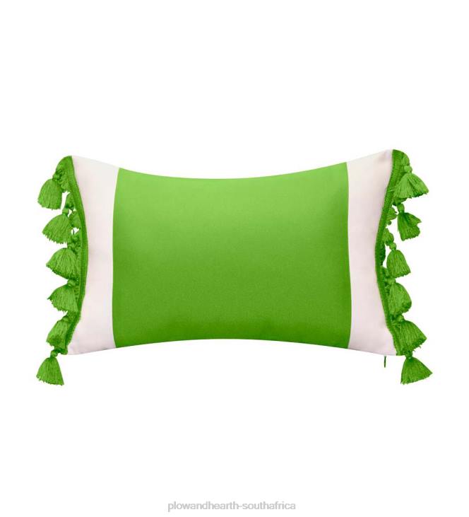 Houseware Plow & Hearth Indoor/Outdoor Colorblock Tassel Lumbar Pillow - Citron NFLB1248