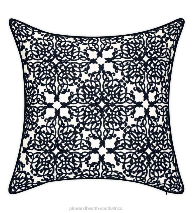 Houseware Plow & Hearth Indoor/Outdoor Embroidered Lacework Throw Pillow - Black NFLB1261