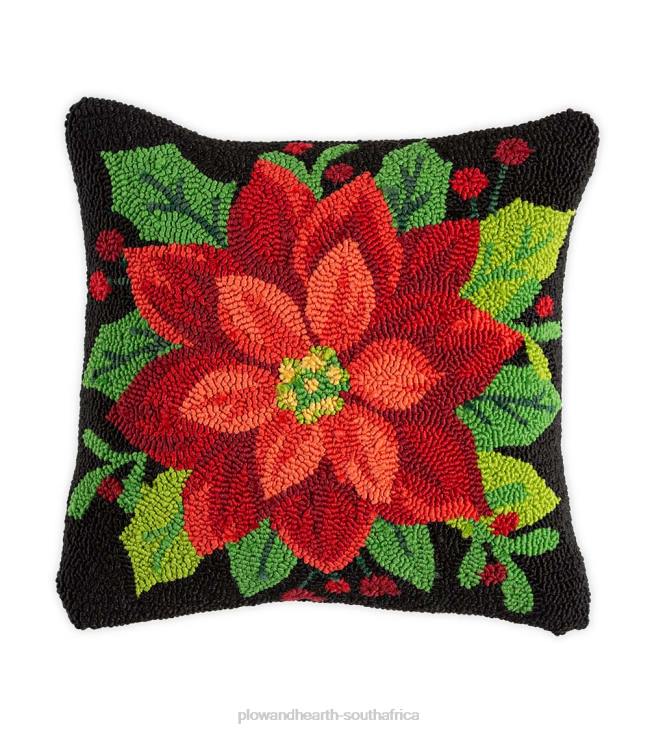 Houseware Plow & Hearth Indoor/Outdoor Hooked Polypropylene Poinsettia Throw Pillow NFLB1219