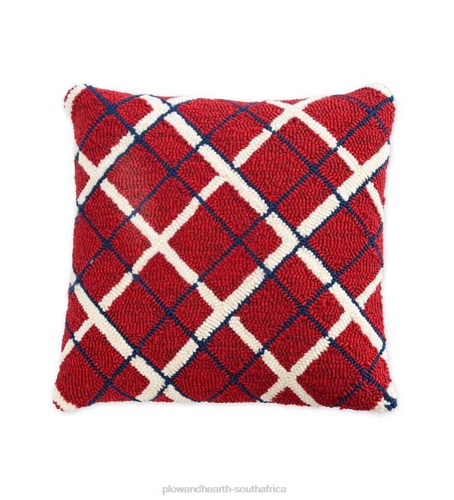 Houseware Plow & Hearth Indoor/Outdoor Patriotic Plaid Polypropylene Hooked Pillow NFLB1255
