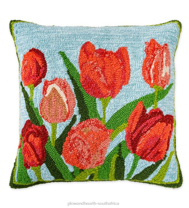 Houseware Plow & Hearth Indoor/Outdoor Pink Tulips Hooked Polypropylene Throw Pillow NFLB1254