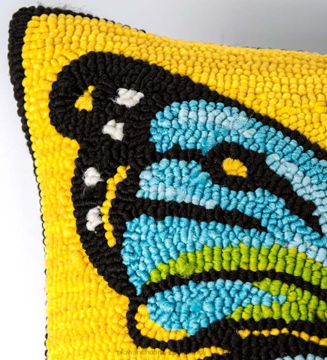 Houseware Plow & Hearth Indoor/Outdoor Yellow Butterfly Hooked Polypropylene Throw Pillow NFLB1269