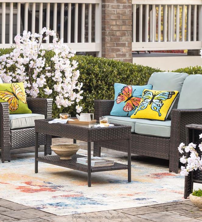 Houseware Plow & Hearth Indoor/Outdoor Yellow Butterfly Hooked Polypropylene Throw Pillow NFLB1269