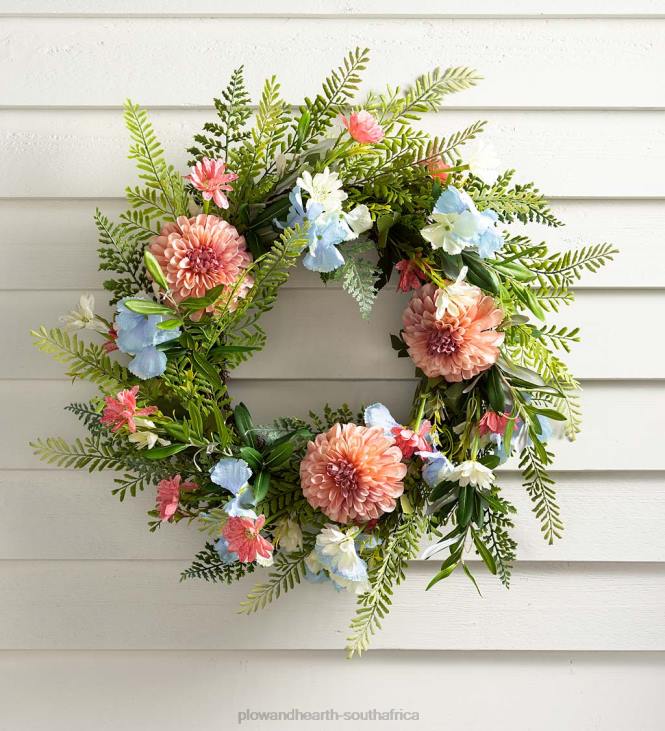 Houseware Plow & Hearth Dahlia and Fern Faux Floral Wreath NFLB1656