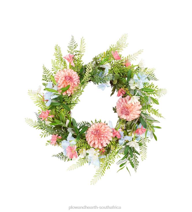 Houseware Plow & Hearth Dahlia and Fern Faux Floral Wreath NFLB1656