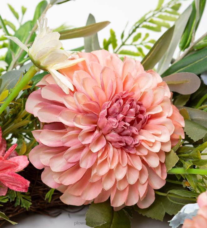 Houseware Plow & Hearth Dahlia and Fern Faux Floral Wreath NFLB1656