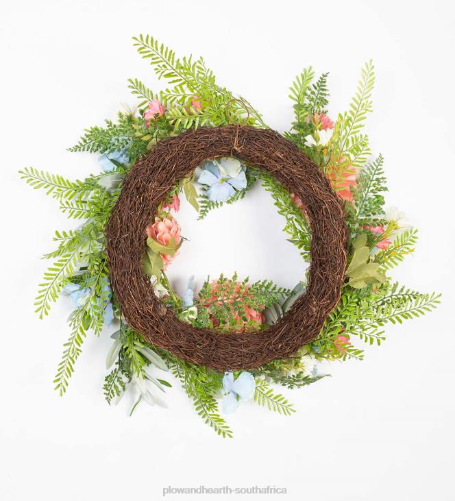 Houseware Plow & Hearth Dahlia and Fern Faux Floral Wreath NFLB1656