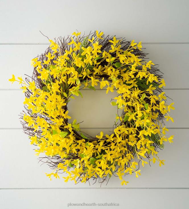 Houseware Plow & Hearth Faux Forsythia Wreath on Rattan Base NFLB1638