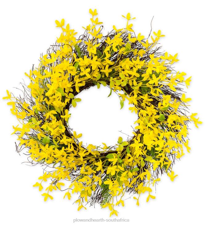 Houseware Plow & Hearth Faux Forsythia Wreath on Rattan Base NFLB1638