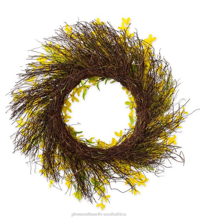 Houseware Plow & Hearth Faux Forsythia Wreath on Rattan Base NFLB1638