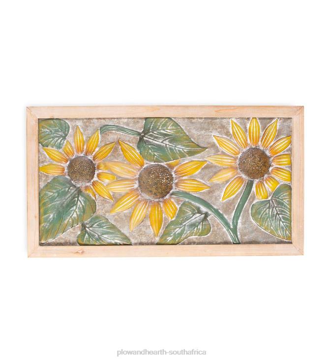 Houseware Plow & Hearth Sunflower Embossed Metal Wall Decor with Wood Frame NFLB2344